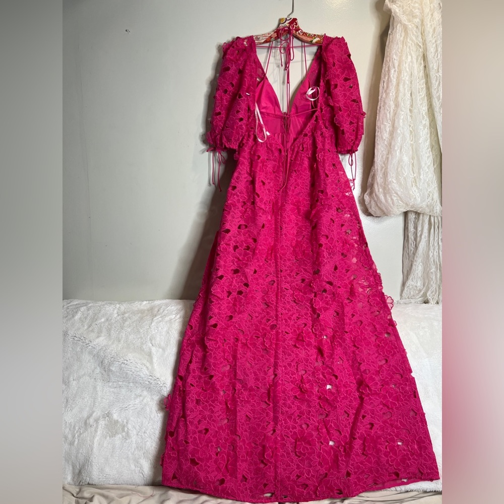 For Love & Lemons Leighton Serena 3d Floral  Textured Cute Ties Maxi Dress - Picture 7 of 9